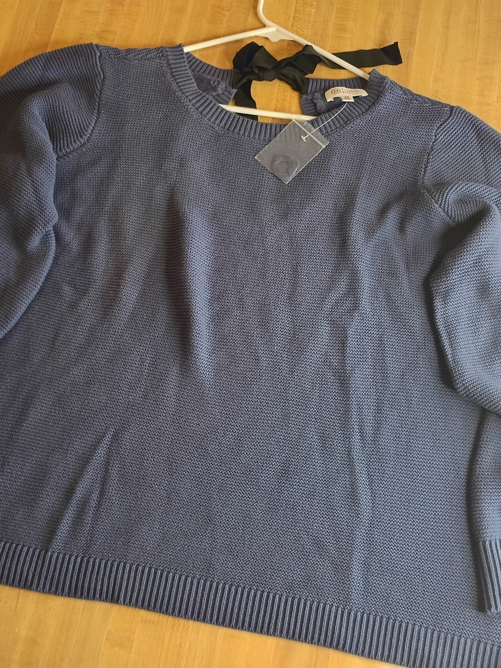 Candace Cameron Bure Navy Blue Textured Crewneck Sweater